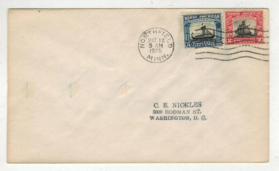 1925 FIRST DAY COVER 620/621 ON 1 CE NICKLES NORSE AMERICAN NORTHFIELD MINNESOTA - Image 1 of 1