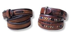 LLOT OF 2 Columbia Sportswear Company Brown Leather Belt Aztec Men's Size 40/100