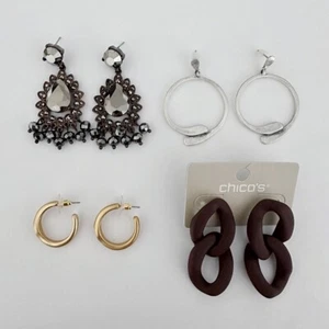 CHICO'S SILVER/GOLD/COPPER TONE CUT CRYSTAL/RESIN EARRINGS LOT(4 PCS) - Picture 1 of 2