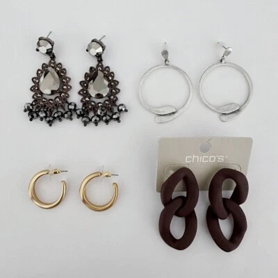 LOTE DE PENDIENTES CHICO'S PLATA/ORO/COLOR COBRE CORTE CRISTAL/RESINA (4 PIEZAS) Foto 1 de 2