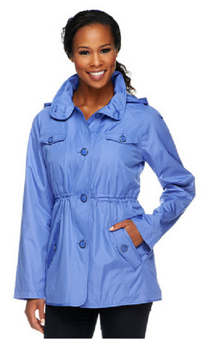 Dennis Basso Water Resistant Floral Lined Anorak Jacket with Hood, Size S , Size: Small, Blue