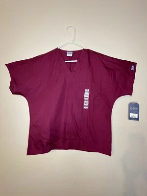 Cherokee Unisex Adult Maroon Vneck Short Sleeved Scrub Shirt S NWT Single Pocket - Image 1 of 4