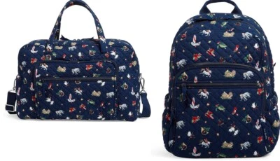 Vera Bradley +Weekender Travel Bag + Campus Backpack SNOW GLOBE MOTIFS NAVY NWT - Image 1 of 4