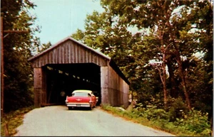 Postal Brown County Ohio Brown Puente Cubierto Marrón De Colección Cadillac Entrando UNP - Imagen 1 de 2