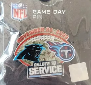 2023 Carolina Panthers Tennessee Titans GAME DAY PIN 11/26/23  SALUTE TO SERVICE - Picture 1 of 3