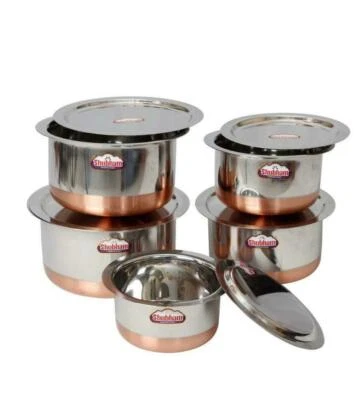 Stainless Steel Copper Bottom Tope Bhagona 5Pcs Set .5L 1L 2L 2.5L 3L With Lid - Image 1 of 3