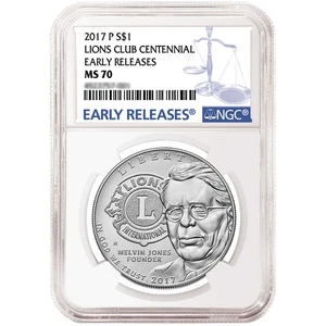 2017-P $1 Silver Lions Club 100th Anniversary Commemorative NGC MS70 ER Blue - Picture 1 of 2
