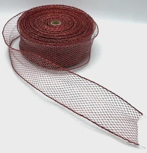 VTG Red Mesh Ribbon Glitter Wired Edge 2.5" Wide 28+ Yards Christmas Wreaths DIY - Picture 1 of 6