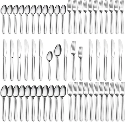 60 件套银器 12 件套优质不锈钢餐具镜面抛光 — 第 1/4 张图片