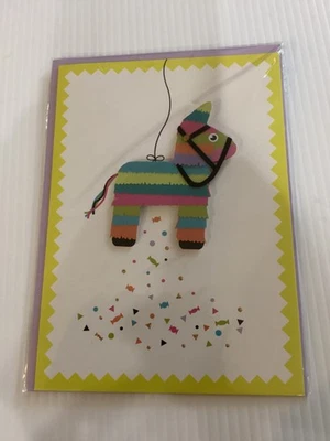 Burgoyne BIRTHDAY CARD Donkey Piñata with Candy, Confetti MULTI-COLOR STRIPE 3-D - Image 1 of 3