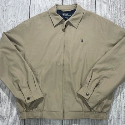 VTG 90s Polo Ralph Lauren Jacket Men M Zip Harrington Khaki Beige Lined Bi-Swing - Image 1 of 4