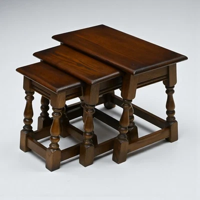 Old Charm Nest of Tables Solid Oak Model 1494 Light Oak Finish Free UK Delivery - Image 1 of 4