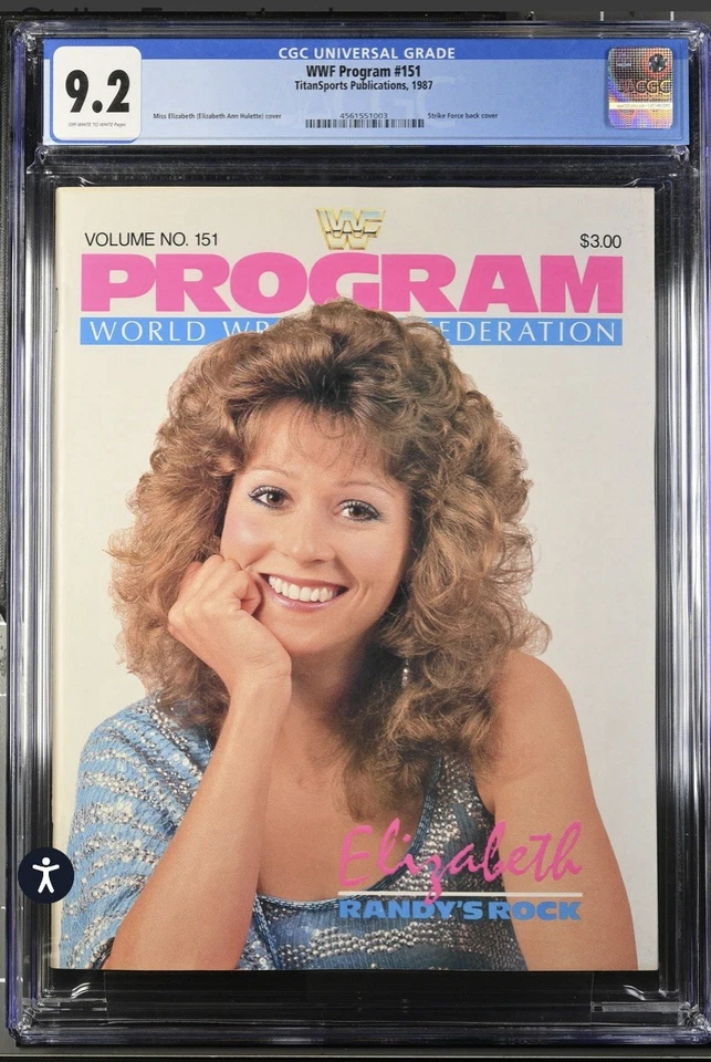 WWF Program No. 151 Miss Elizabeth On Cover 1987 CGC 9.2 Strike Force Back Cover - Image 1 of 3