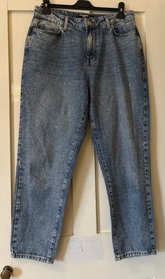 New George Fashion Fit Blue Sparkly Denim Tapered Jeans UK12 L28" (small 14) - Image 1 of 4