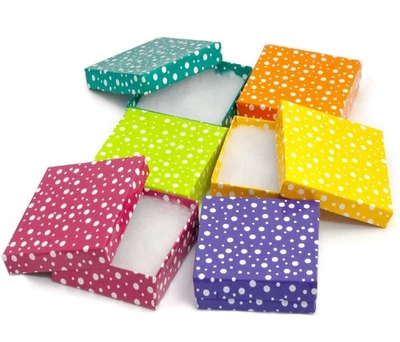 BULK 12-24-50 Polka Dot Multi Color Cotton Filled Jewelry Packaging Gift Boxes - Image 1 of 4
