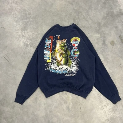 VTG Fishing Bass Sweater Men XL Navy Pullover World Class Fisherman 90s USA Made - Image 1 of 4