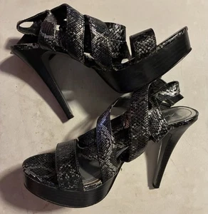 Black/Silver Snakeskin Stiletto Pumps Multiple Straps 1” Platform 4.5” Heel - Picture 1 of 8