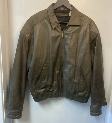 Chaqueta Claiborne Informal Para Hombres L Bombardero Cuero Envejecido Bolsillo Cremallera Marrón Foto 1 de 4
