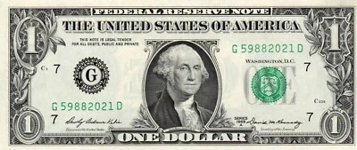 Banknote United States 1 Dollar 1969 A KL1519 (P449b), Chicago - Image 1 of 2