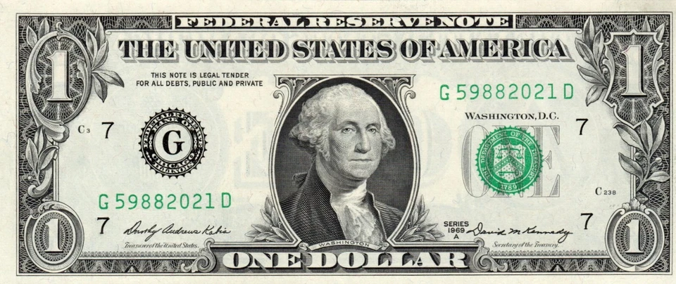 Banknote United States 1 Dollar 1969 A KL1519 (P449b), Chicago - Image 1 of 2