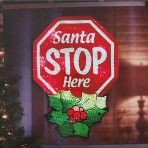 Christmas Santa Stop Sign Lighted Instant Décor Window Decoration – 1 Piece - Picture 1 of 2