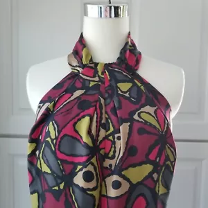 Trina Turk 100% Silk Halter Top Womens 4 Red Green Open Back Abstract Butterfly - Picture 1 of 9