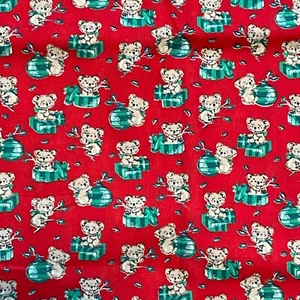 BTY Vintage Novelty Christmas Koala Fabric Red Cotton Print - Picture 1 of 6