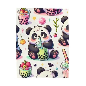 Velveteen Plush Blanket Cute Giant Panda Bubble Tea Pattern Home Decor Animal - Picture 1 of 19