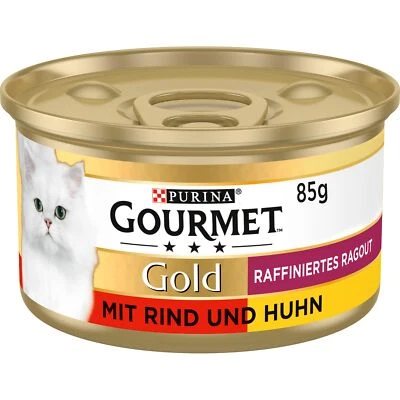 Gold Raffiniertes Ragout Duetto Katzenfutter nass Rind und Huhn 12er Pack 12 ... - Bild 1 von 4
