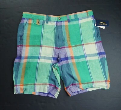 Pantalones Cortos Polo Ralph Lauren Para Hombre Calce Clásico 9" Madras Lino a Cuadros NUEVOS CON ETIQUETAS $125 Foto 1 de 4