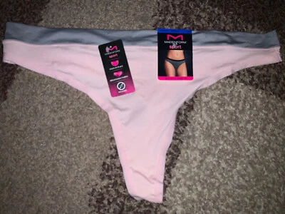 Новые с ярлыками дышащие спортивные трусики-стринги Maidenform XL 8 DMMSMT бледно-розовые и серые - Изображение 1 из 2