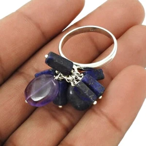 Kyanite Stone 925 Silver Beaded Mother February Bezel Artisan Ring Jewelry US Q - Picture 1 of 7