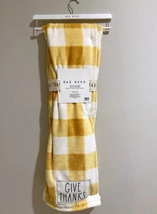 RAE DUNN Gold White Checked Plush THANKSGIVING Throw Bed Blanket Give Thanks - Picture 1 of 5