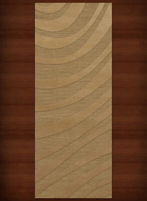 Yellow Transitional Hand Hooked Swirls Stripes Lines Area Rug Abstract DV12 - Image 1 of 2