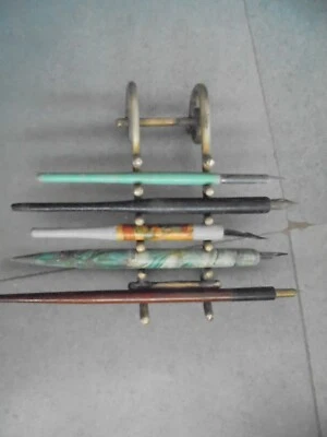 复古黄铜独特形状手工笔架带 5 个支架 — 第 1/4 张图片