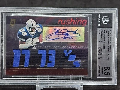 2006 TOPPS PARADIGM EMMITT SMITH CAREER HIGH PATCH AUTO 13/25 BGS 8.5 Auto 10 - Image 1 of 2