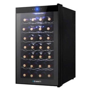 Devanti Wine Fridge Cooler 28 Bottle Thermoelectric Glass Door Black 70L - Picture 1 of 8