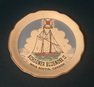 7 7/8” Souvenir Plate - Schooner Bluenose II NOVA SCOTIA CANADA - 22 K Gold Rim - Picture 1 of 5