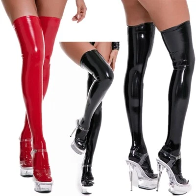 Meia-calça feminina de couro meia-calça coxa alta dança sexy - Imagem 1 de 2