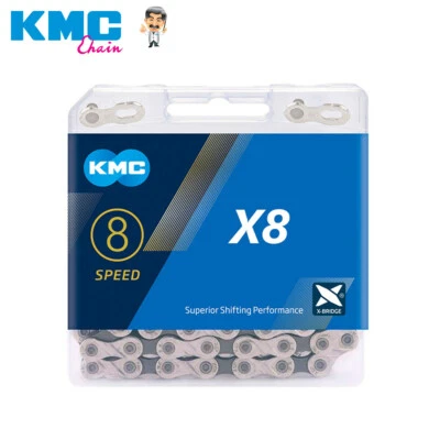 KMC X8 6/7/8 (18/21/24) 速度自行车链条零售包 X8.93 116L 适合公路/山地车 — 第 1/4 张图片
