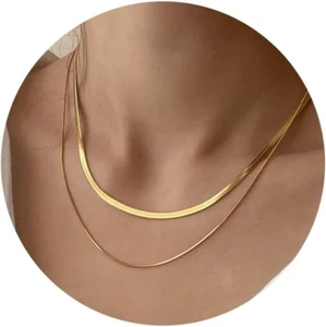 14K Gold/Silver Plated Snake Chain Necklace Herringbone Necklace Gold Choker Nec - Picture 1 of 12