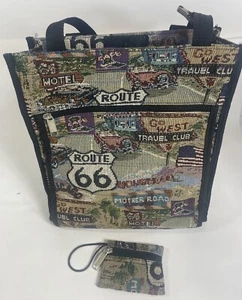ROUTE 66 Tapiz Alfombra Mujer Bolso de Mano Bolso Limpio con Monedero 12 x 12x4" - Imagen 1 de 15