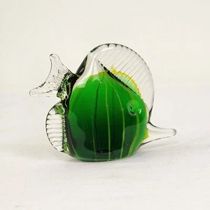 Handblown Fish Paperweight Murano Style Art Glass Green Striped Tropical VTG 90s - Picture 1 of 7