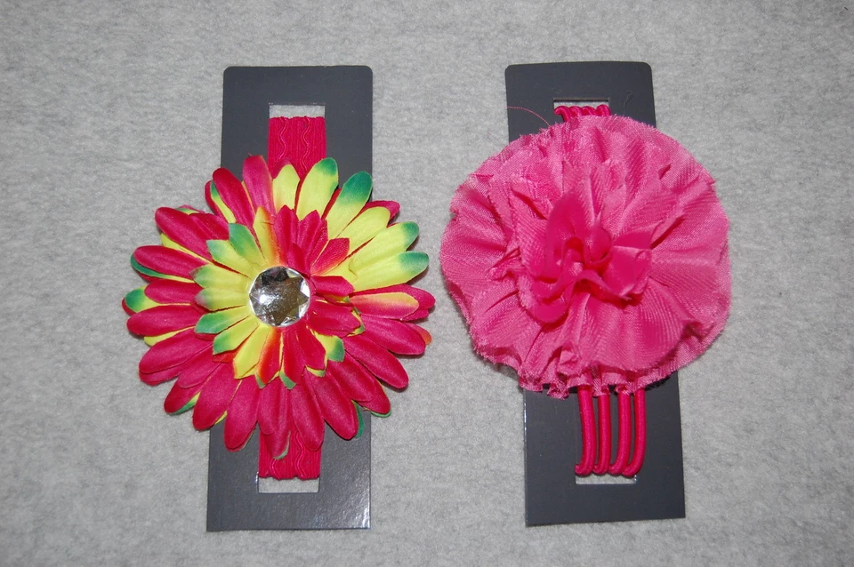 LOTE DE 2 DIADEMAS DE MODA Multicolor Margarita 4" FLORES Rosa Brillante ELÁSTICO Foto 1 de 1