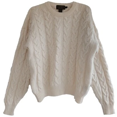 Suéter Grueso De Colección Eddie Bauer Talla XL Cuello Redondo Marfil Lana Cable Foto 1 de 4