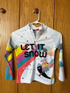 Girls SPYDER ski thermal layer, quarter zip, L/S LET IT SNOW, Retro Style - Picture 1 of 3
