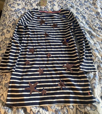 Vestido Camiseta Joules Azul Blanco Rayas Rosa Lentejuelas Estrellas Niñas 9-10 Nuevo con Etiquetas Foto 1 de 4