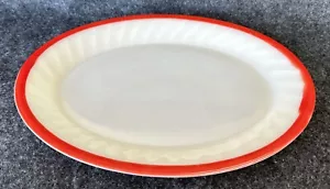 Vendite da forno vintage Fire King avorio rosso vortice alba 12" piatto ovale anni '50 in perfette condizioni - Foto 1 di 24
