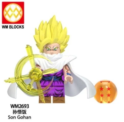 2 inch Custom Dragon Ball Z Gohan Minifigure with Base and Cape New/Mint  - Image 1 of 2