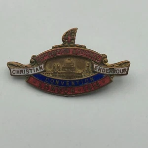 1914 Christian Endeavour Badge Pin 24th British Natl Convention Vintage Antik - Bild 1 von 12